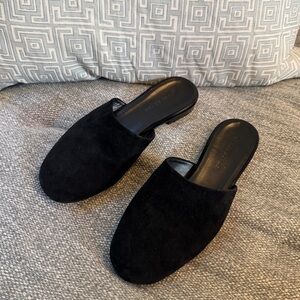 Black Jenni Kayne Olympia Suede Mules Rounded Toe Flat EU Size 38.5/8.5